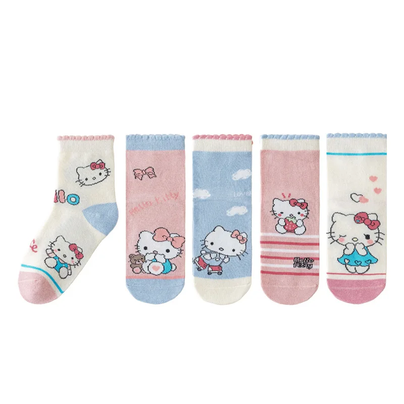 Kawaii سانريو مرحبا كيتي الجوارب أنيمي الجوارب Harajuku السفينة الجوارب خمسة أزواج من الكرتون لطيف الإناث المطبوعة جوارب قطنية بالجملة
