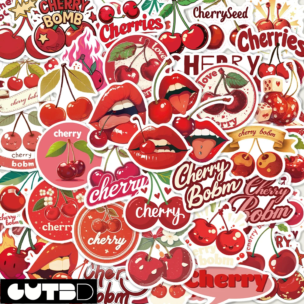50 exquisite and interesting red cherry stickers decorating laptop phone cases, iPad cartoon creative stickers