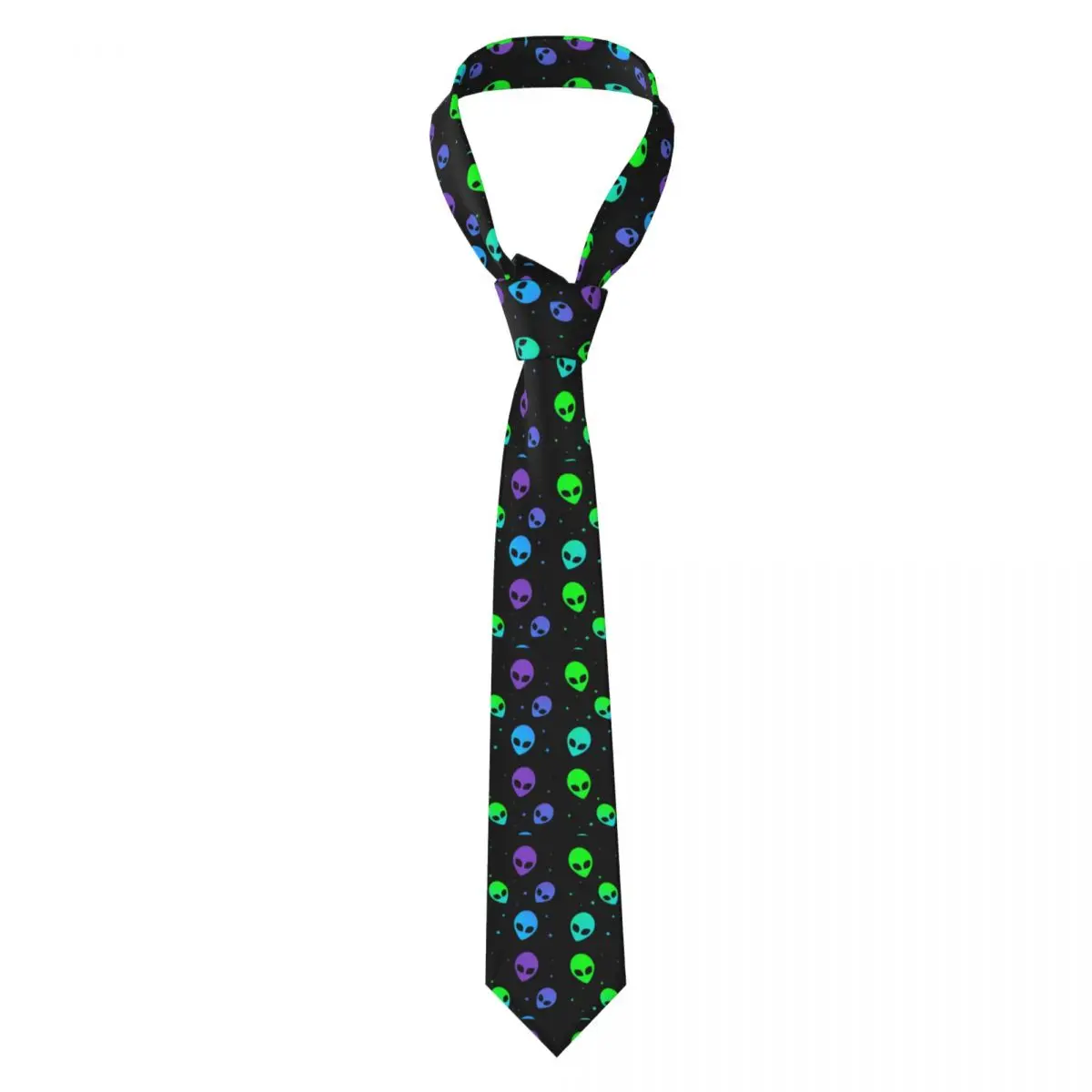 Custom Colorful Aesthetic Alien UFO Pattern Necktie Men Cravat For Father's Day