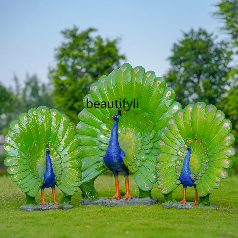 Outdoor Simulation Open Screen Peacock Sculpture Scenic Spot Park Forest Lawn Landscape Decoration a Large Model Ornaments