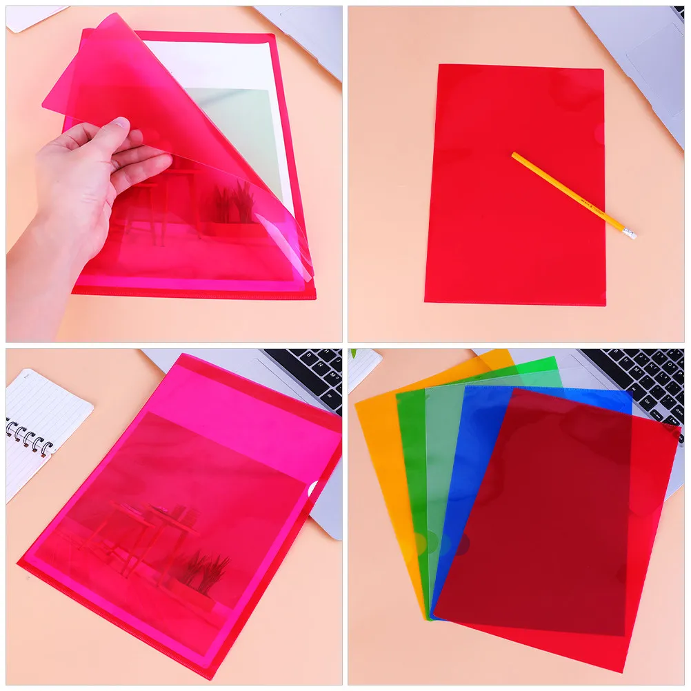 10Pcs A4 Clear Plastic File Folder Document Sleeve L-Shaped Organizer Office School Paper Protector Pouch Plastic File Folders