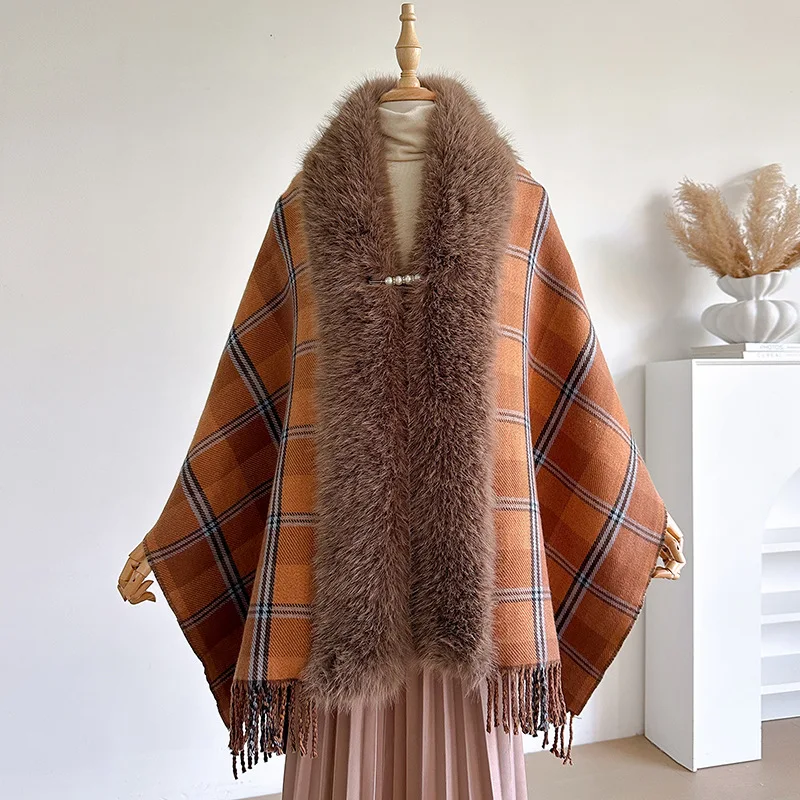 

Зимнее женское роскошное пончо, теплая шаль из искусственного меха, дизайнерское толстое одеяло, шарф, двусторонний плащ, кашемировая накидка из пашмины, палантин