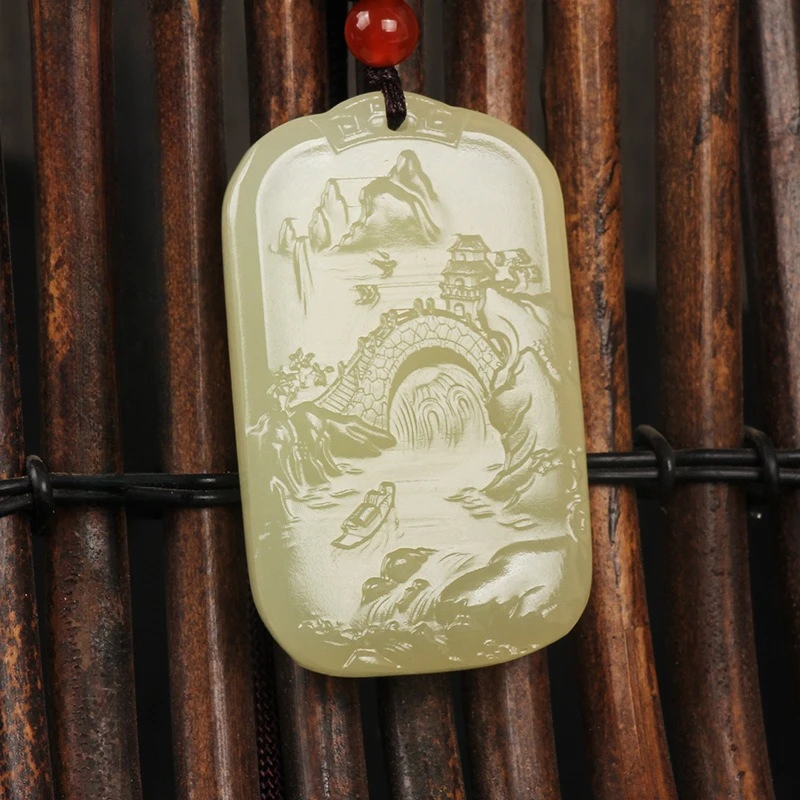 Jade Pendant Boutique Sapphire Landscape Pavilion Small Bridge Flowing Water Tag Pendant