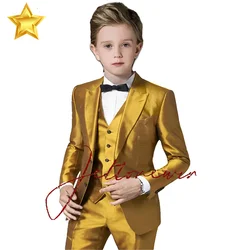 Gold End Face Boys Suit 3 Piece Formal Wedding Kids Tuxedo Childs Blazer Fashion Customized Boys Clothes