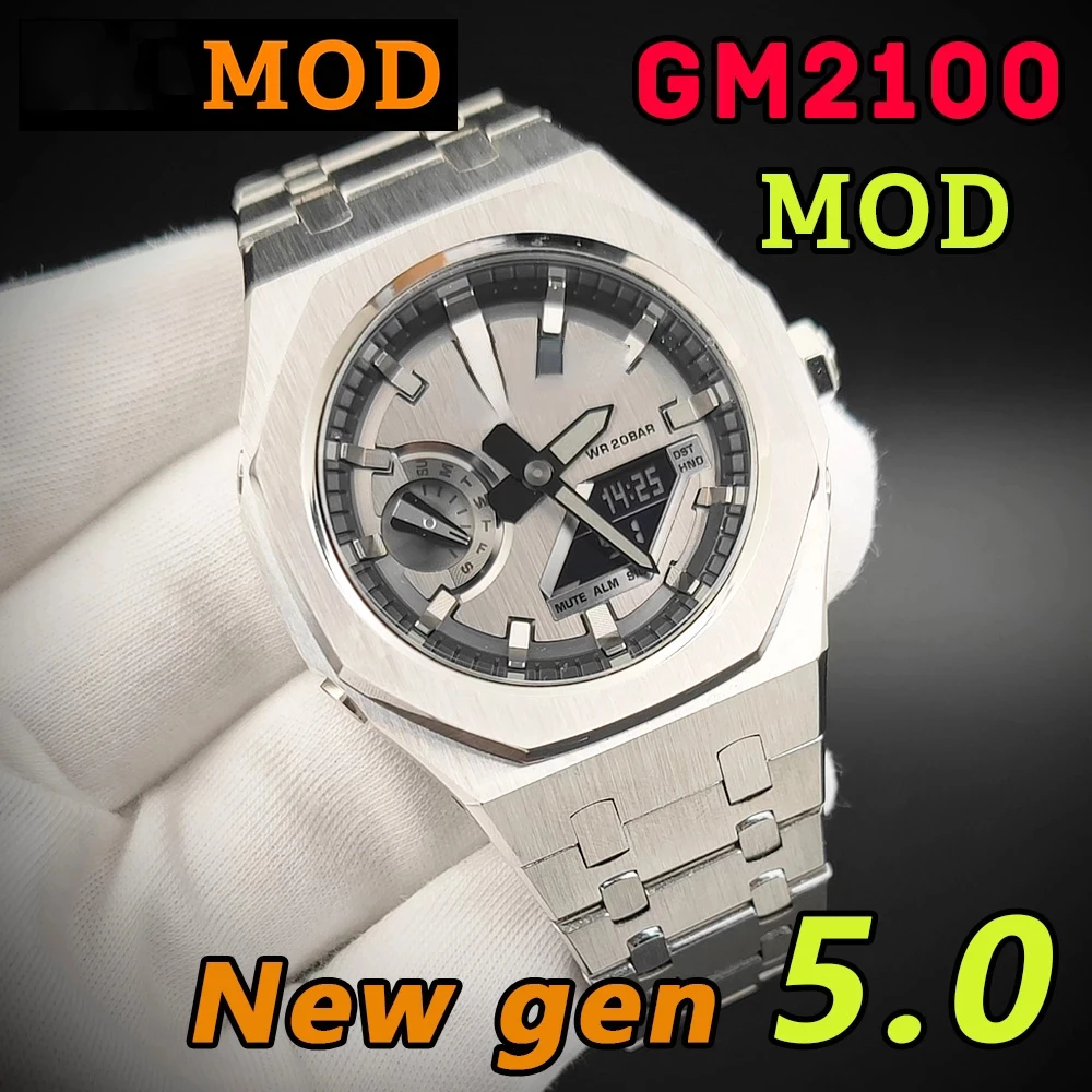 For GM2100 Gen5 Casioak Rubber Strap + Stainless Steel Metal Bezel All-in-One Modification Kit For G-Shock GM-2100 Accessories