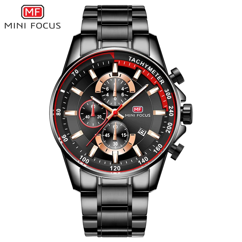 MINI FOCUS 2026 NEW Men's Stainless Steel Bracelet Watches Chronograph Quarts Dress Watch for Man Relogios Masculinos Waterproof
