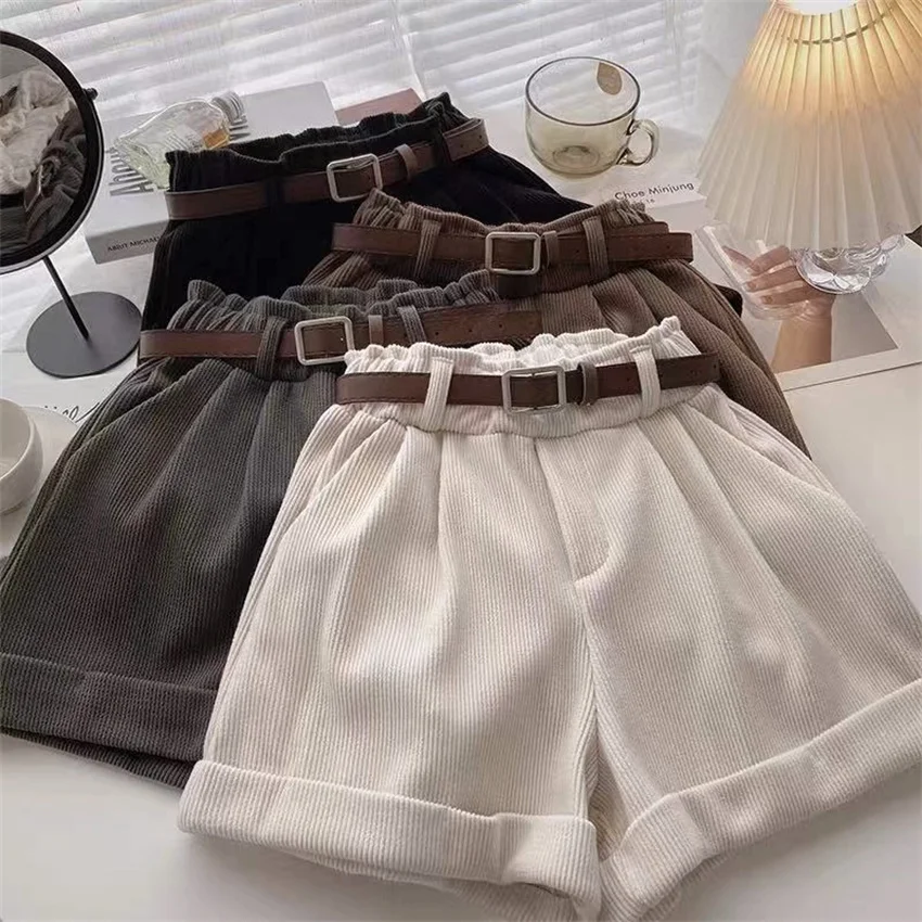 

Gowyimmes 2025, повседневные женские однотонные вельветовые шорты большого размера, женские шорты с высокой талией и широкими штанинами, уличная одежда для девочек, хит продаж PD1825