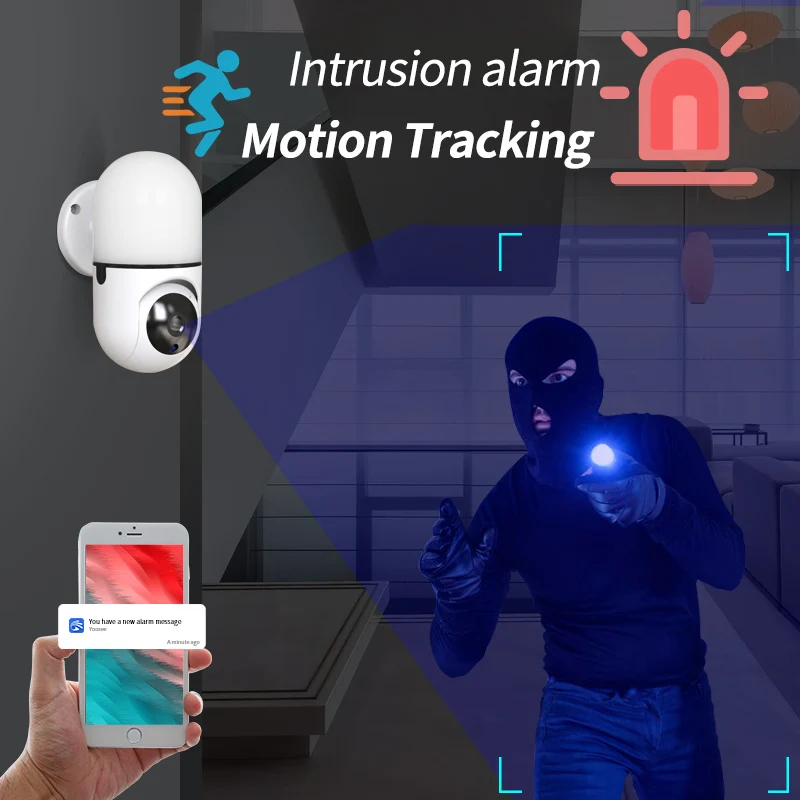 Telecamera di Sicurezza Interna Bianca con Visione Notturna HD1080P, Rilevamento Movimento, Montaggio a Parete e Telecomando - per Uso Domestico e Cortile