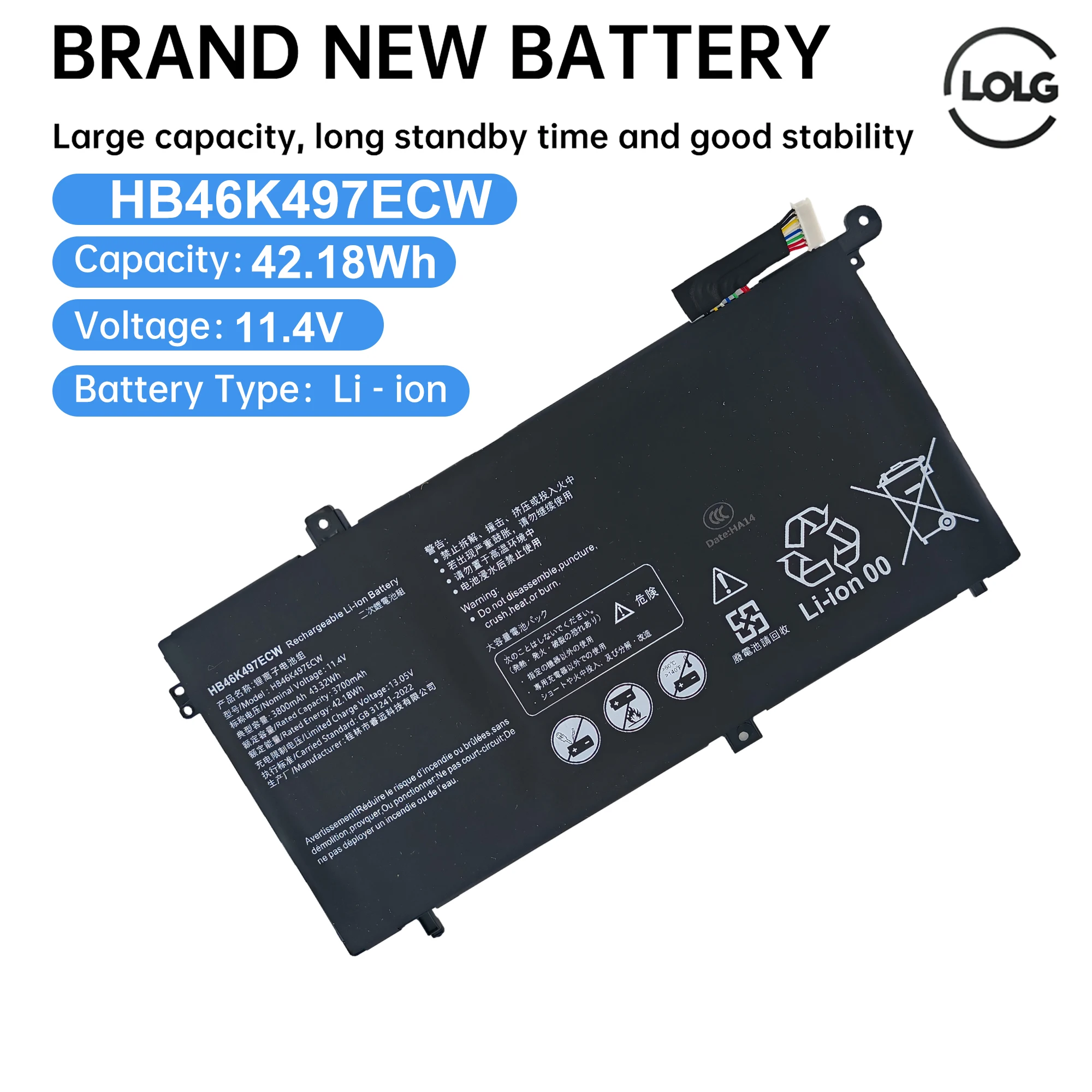 Batteria del computer portatile HB46K497ECW per Huawei Matebook D 2018 PL-W19 PL-W09 PL-W29 MRC-W50 MRC-W60 MRC-W70