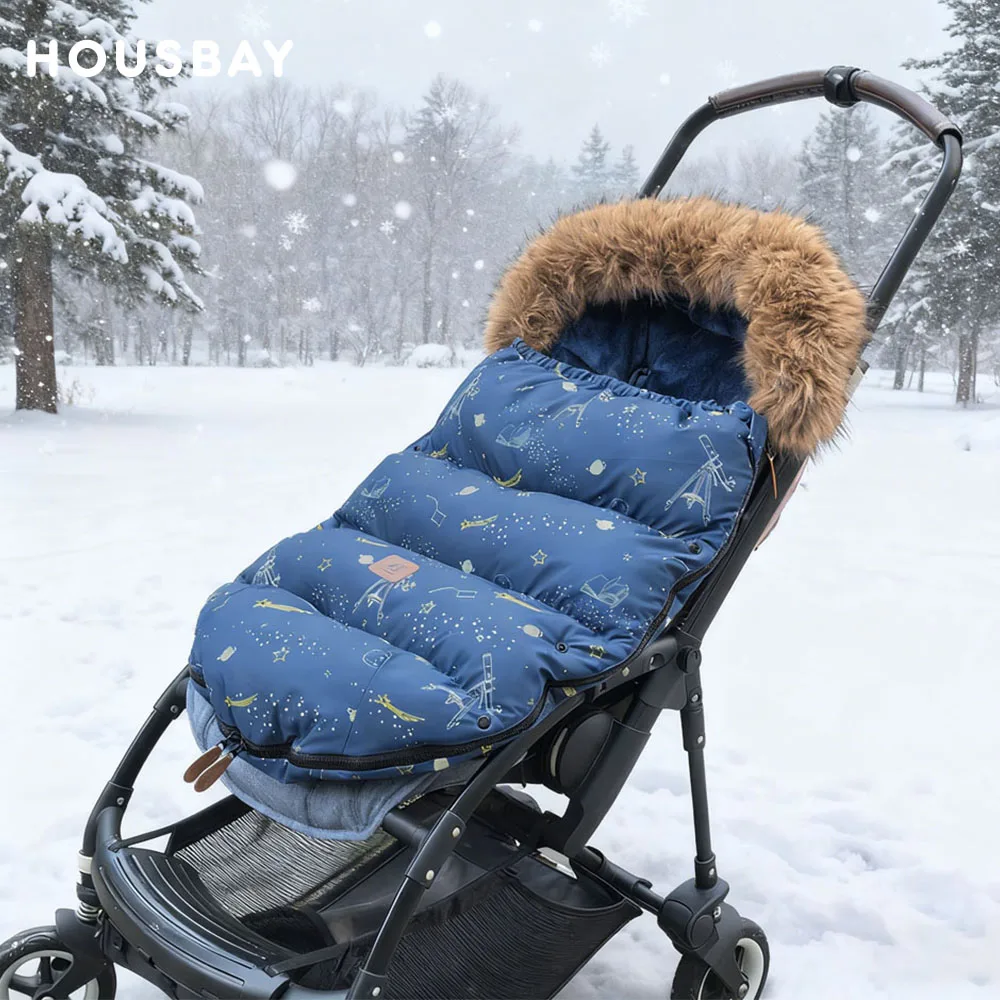 Footmuff In Stroller Baby Envelope Navy Blue Space Printed For Boys Winter Warm Outside Windproof Universal Stroller Accessories