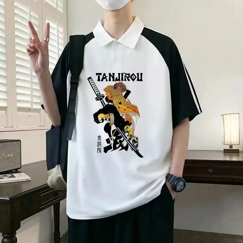 

Demon Slayer Anime Collaboration Top Unisex Turn-Down Collar T-Shirt Summer Wear For Middle School Students And Teenagers