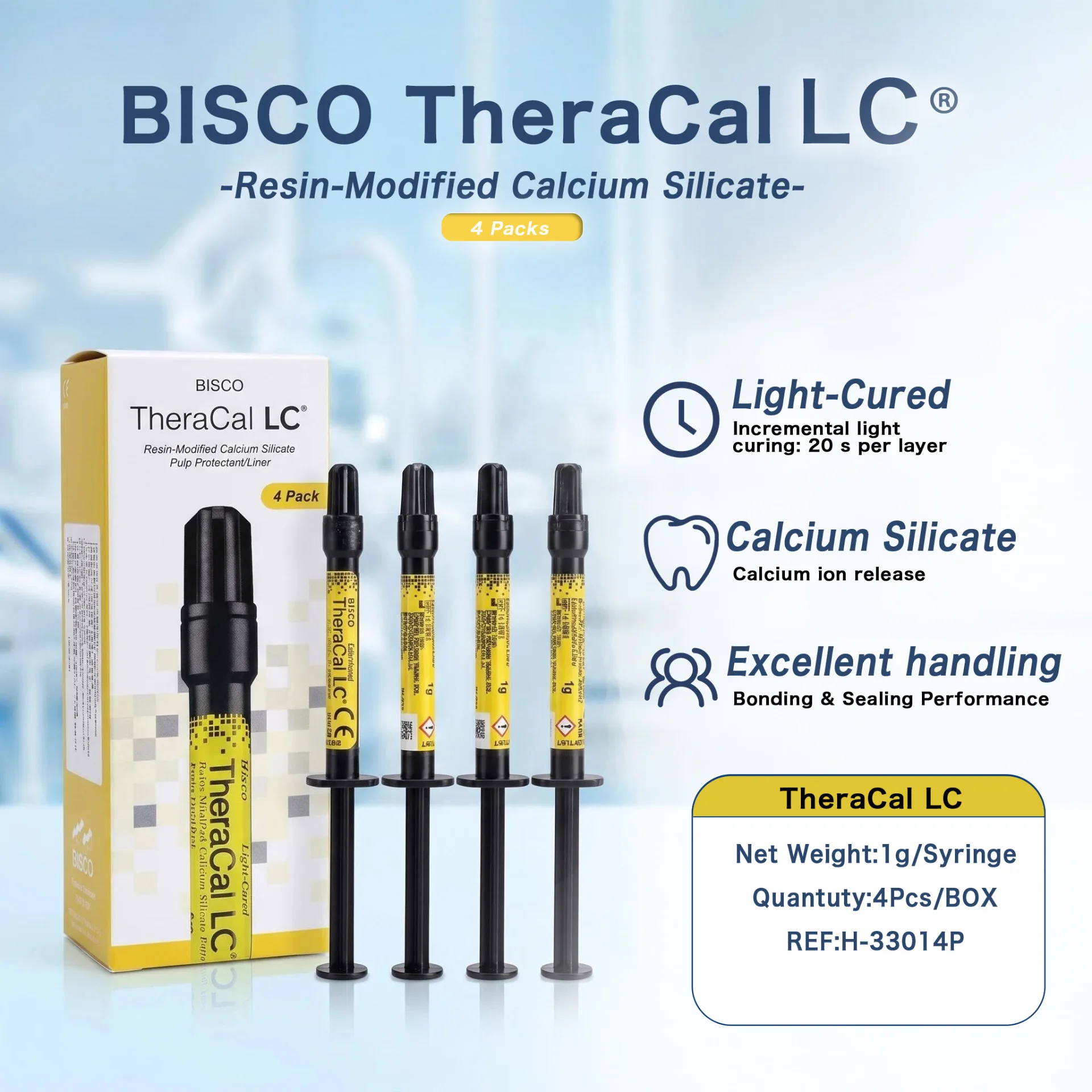 Dental BISCO TheraCal LC Light Cured Resin Modified Calcium Silicate Pulp Liner Syringe (1g) Nursing Repair Material Supplies
