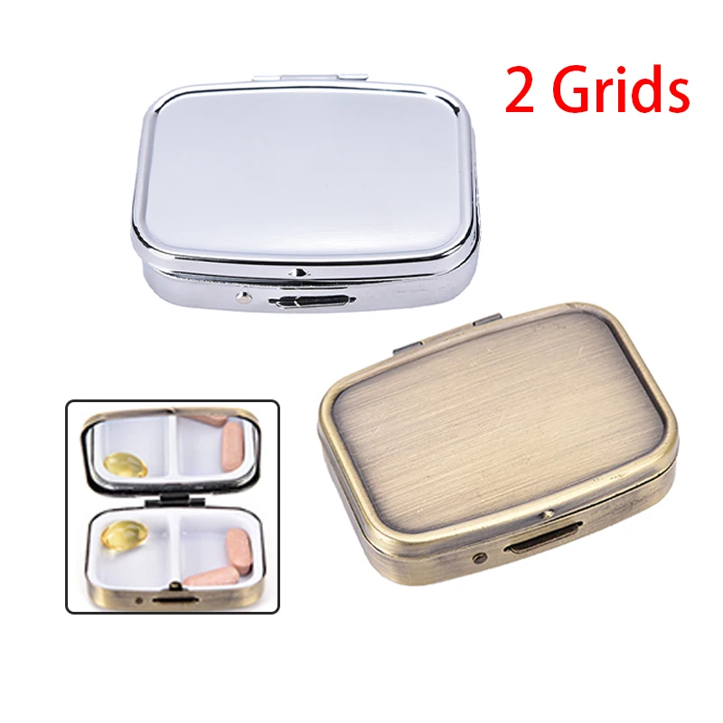 1 Stücke 2 Fächer Metall Medizin Box Tragbare Reise Dekoriert Versiegelt Kleine Pille Organizer Container Lagerung