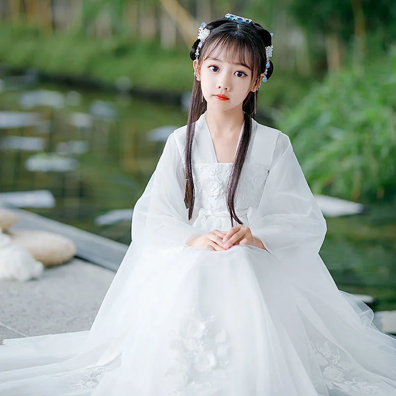 

Pink White Hanfu Dress For Girl Fairy Princess Folk Dance Performance Toddler Baby Kid Ancient Chinese Traditional Costume Party
