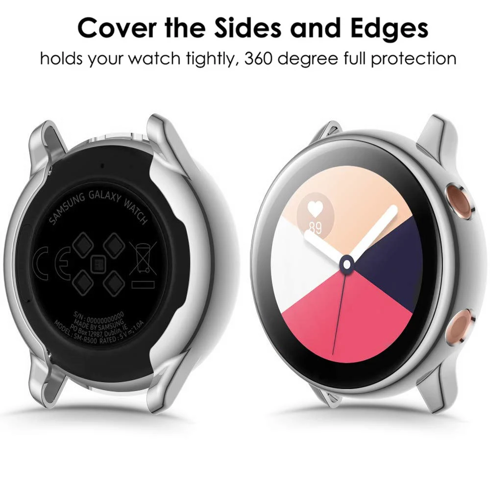 Protetor de Tela e Case para Samsung Galaxy Watch, Capa TPU All-Around, Acessórios Bumper Smartwatch, Active 1, 44mm, 40mm