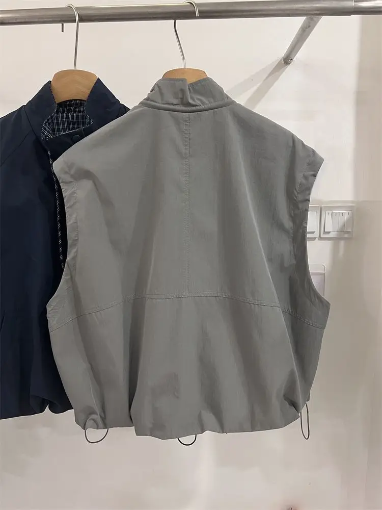 سترات صوفية فضفاضة باللون الرمادي على الطراز الكوري سترة منقوشة على الموضة غير رسمية معطف نسائي لخريف 2025 قطع علوية سوداء من Chaleco Mujer