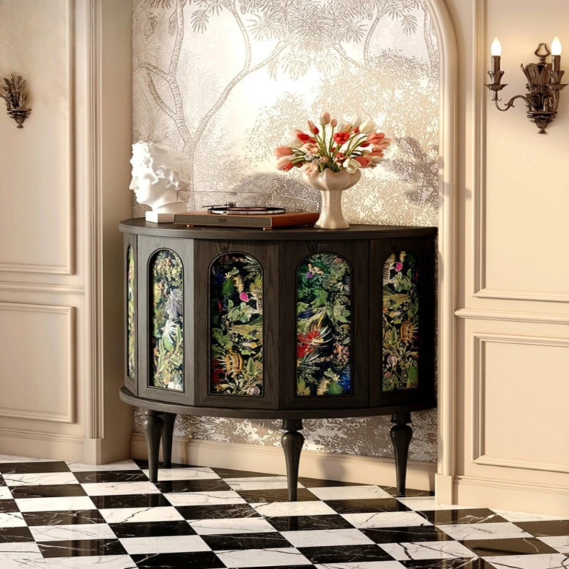 

Medieval side cabinet, retro foyer cabinet, solid wood decorative cabinet