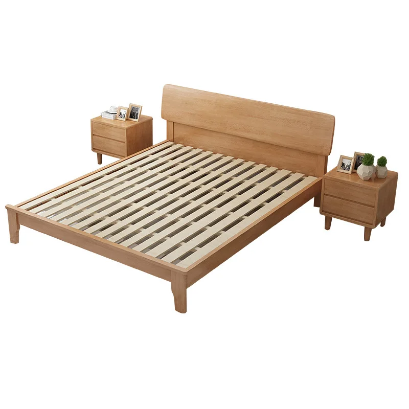 

Nordic, simple, e****mical, solid wood bed, double bed, small apartment, bedroom, air pressure, storage