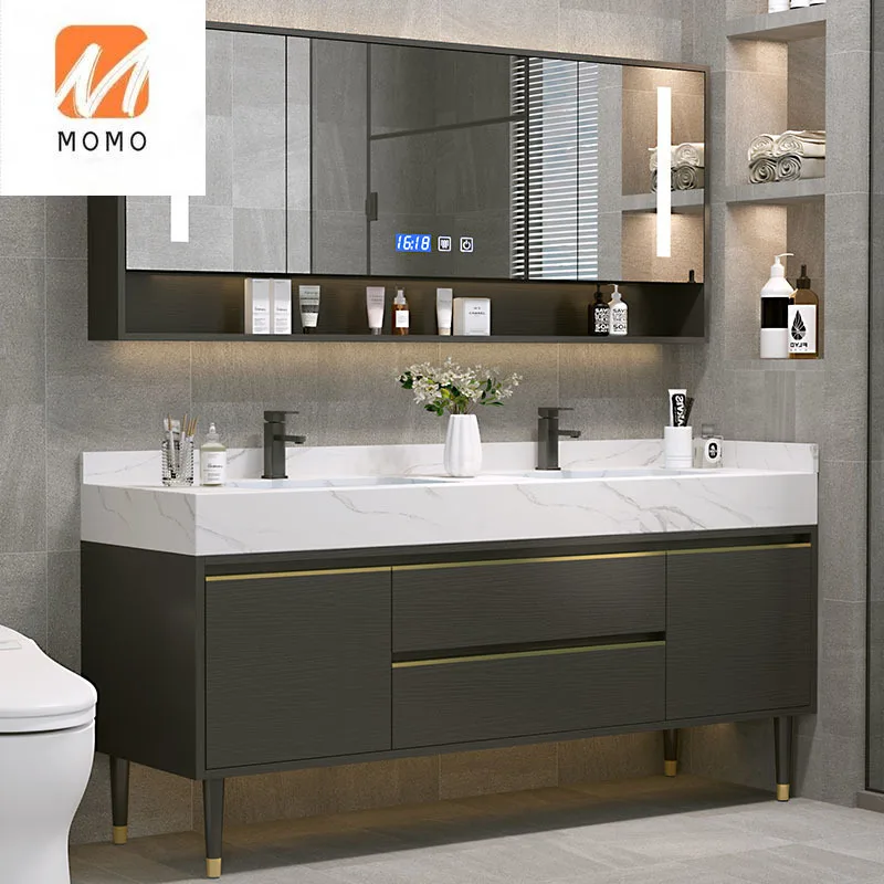 Light Luxury Stone Plate Double Basin Bathroom Cabinet Combination Modern Minimalist Bathroom Floor Bathroom Table