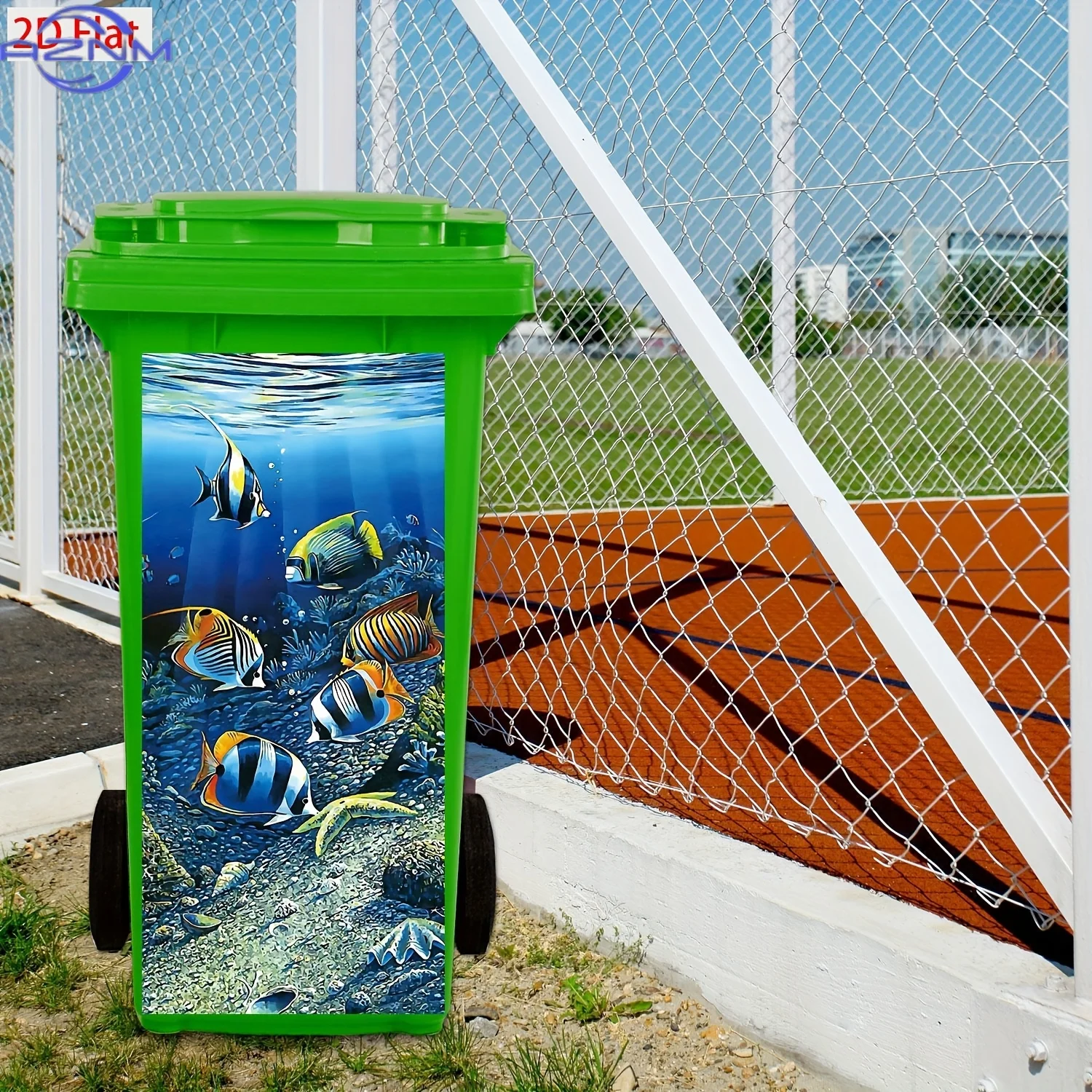 Ocean Fish Theme Trash Can Sticker, PVC Self-Adhesive Waterproof Decal for Garbage Bins and Home Decorative Use, Size 30.0*69.