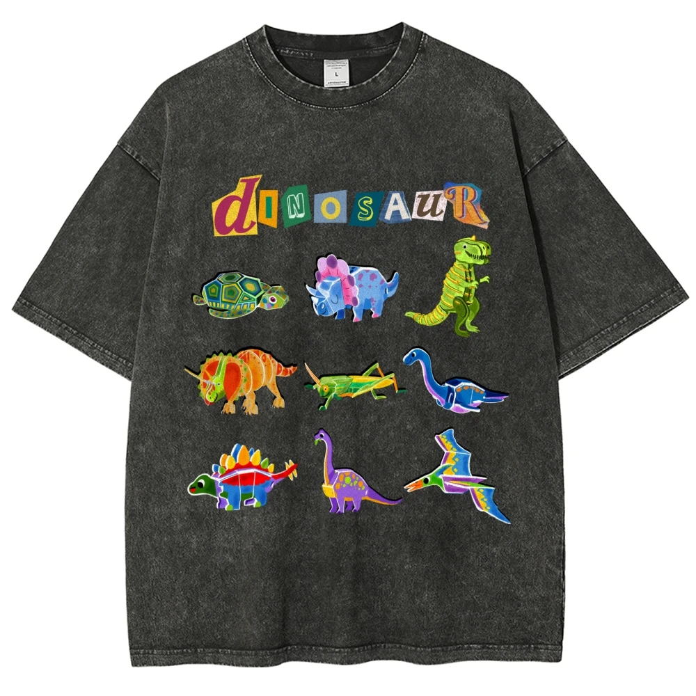 Cute Dinosaur Shirt Paleontology Oversized Shirt Vintage Hand Printed Dino Shirt Gifts Women Clothing y2k Tee Streetwear Shirt