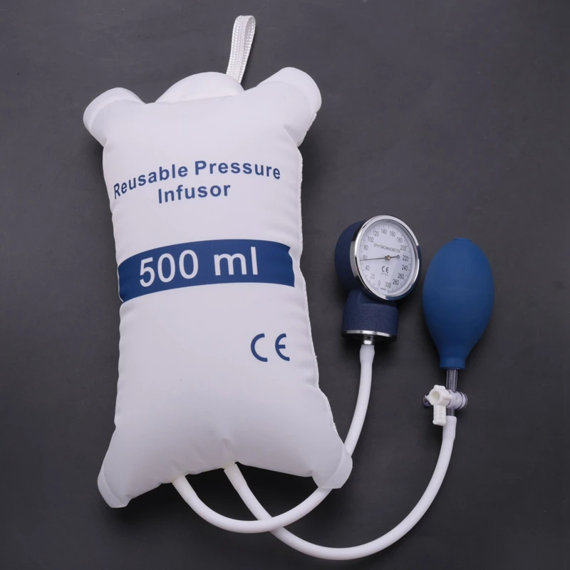 2X Infusion Pump Pressure Bag 500Ml With Gauge And Hand Pump Ball Reusable Pressure Infusion Bag