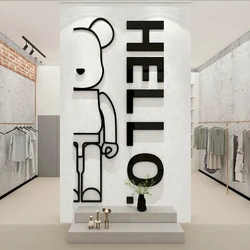 Acrylic Bearbrick Wall Sticker with Hello Letter Cartoon DIY Self-adhesive Wall Decal Mirror Bear Brick Wallsticker Home Decor