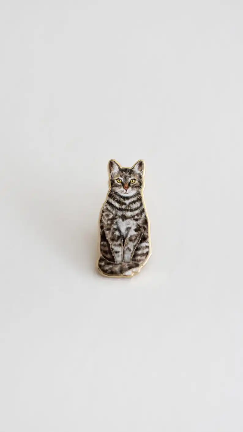 Brown Tabby Cat Enamel Pin, Gift for Cat Enthusiast