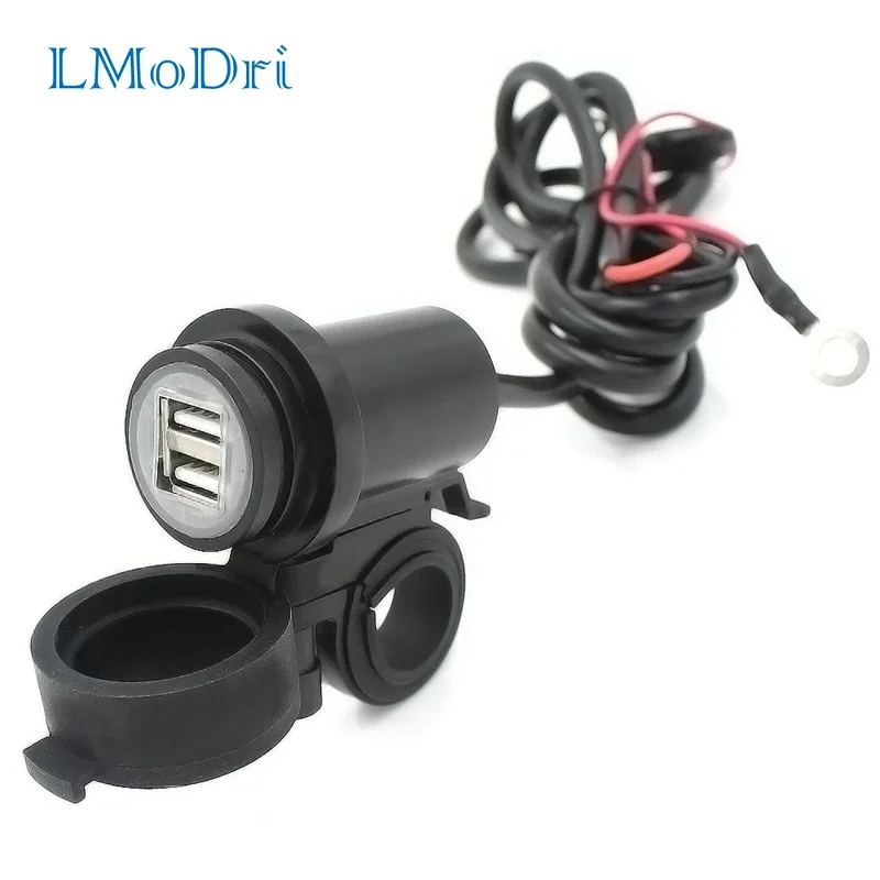 LMoDri Free shipping new universal 12V Dual USB Motorcycle Car Waterproof Power Socket Charger GPS Phone + Bracket