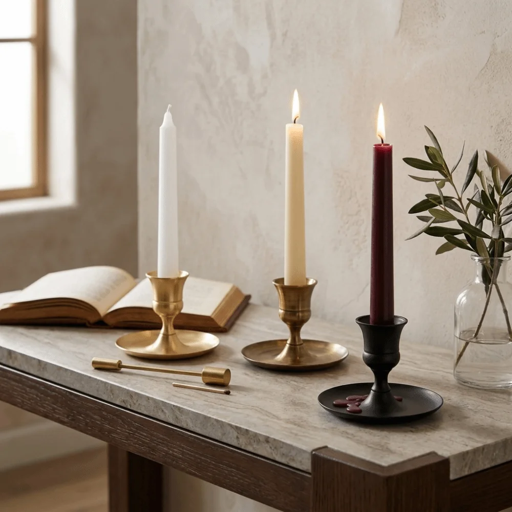 Durable Matte Black Candlestick Holder Short Height Vintage Style Candle Holder Decor Candlestick Decor Valentine's Day Dinner
