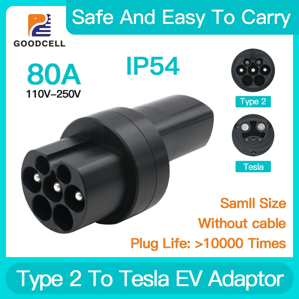 GOODCELL Type 2 To Tesla Adapter AC Type2 Tesla Adaptor EV Charger Connector IEC 62196 Plug AC Converter For Tesla Model S/X/3/Y