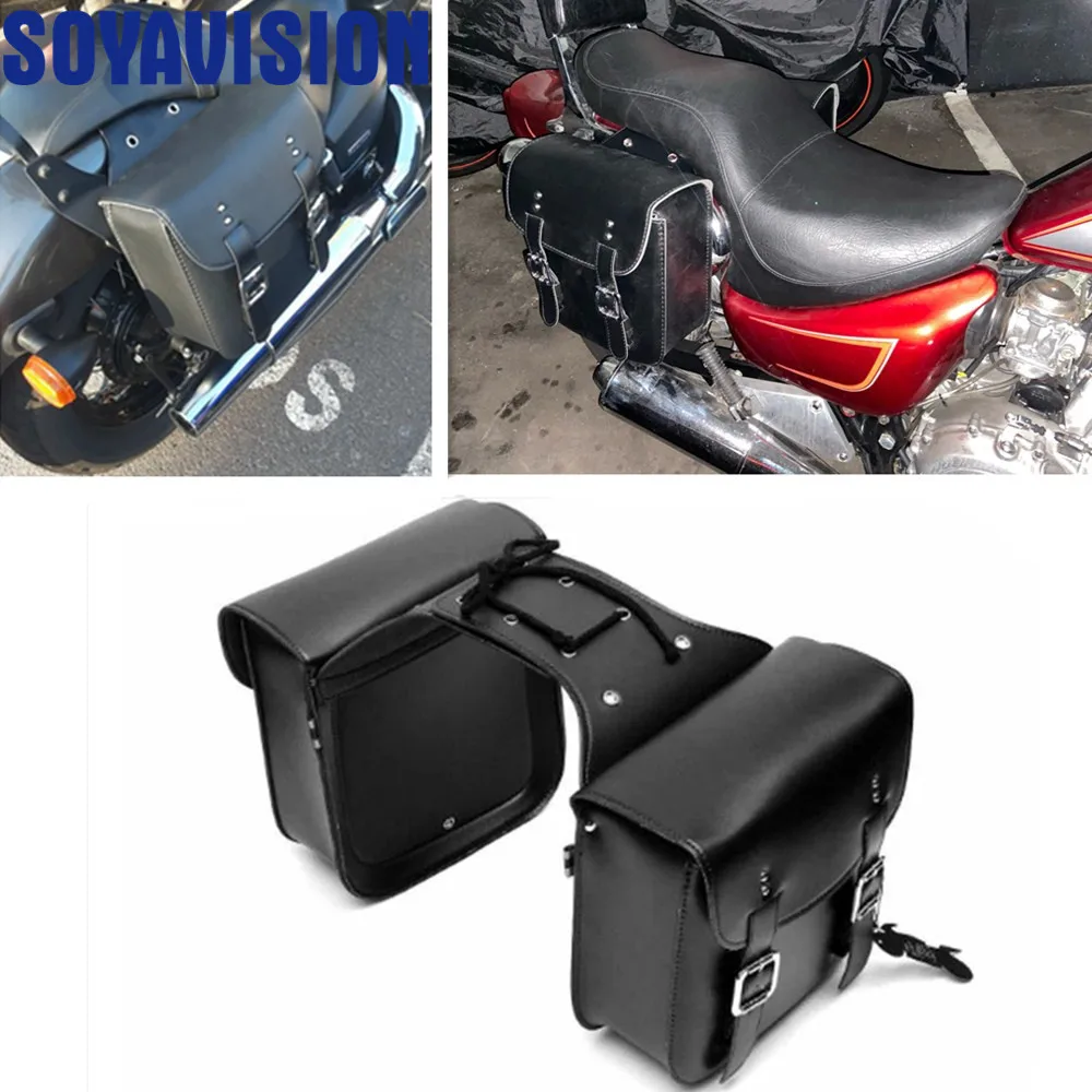 Waterproof PU Leather Motorcycle Saddlebag Side Pannier Luggage Storage Universal Tool Bags for Honda Suzuki Kawasaki Yamaha