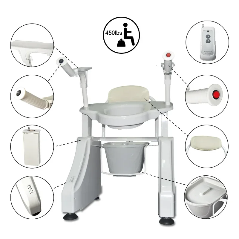 Electric Toilet Lift Seat With Handles, One Button Adjustable Height Intelligent Toilet Assisted Lift--Luxury Model
