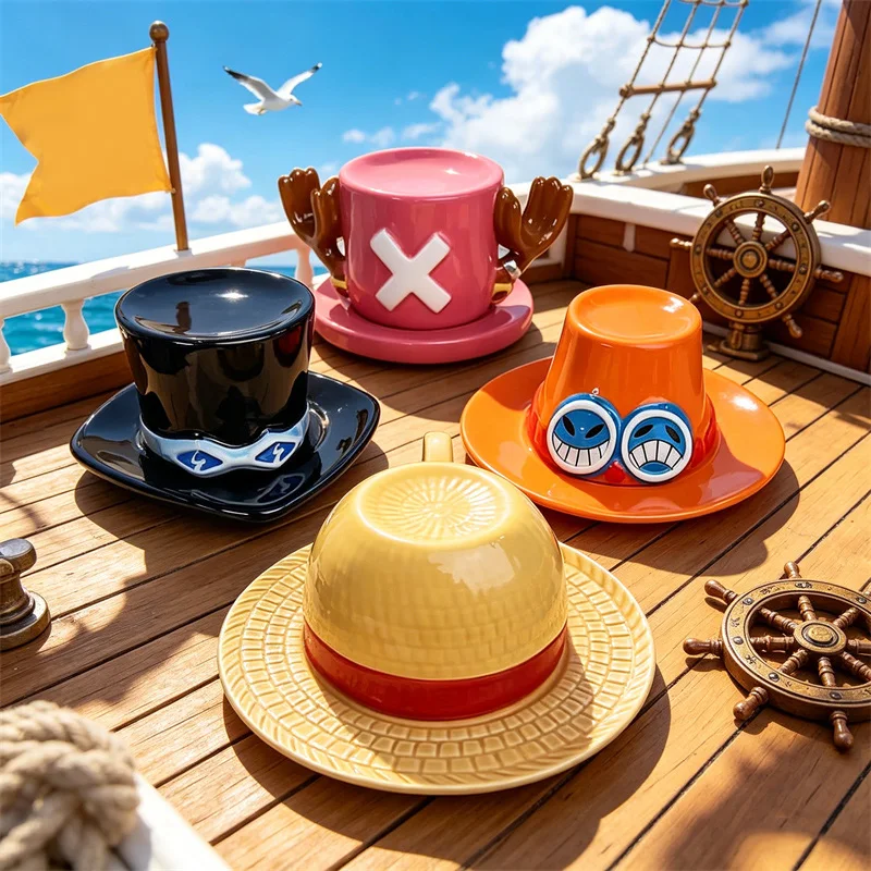 Ensemble tasse et soucoupe à thème anime, mug en céramique dessin animé, trois frères, forme de chapeau, relief 3D, mug pour le petit-déjeuner, tasse à eau, cadeau d'anniversaire