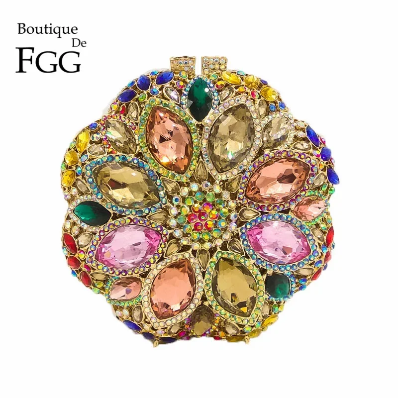 Boutique De FGG (in stock) Round Circular Women Crystal Clutch Evening Bags Rhinestone Wedding Party Handbags and Purses