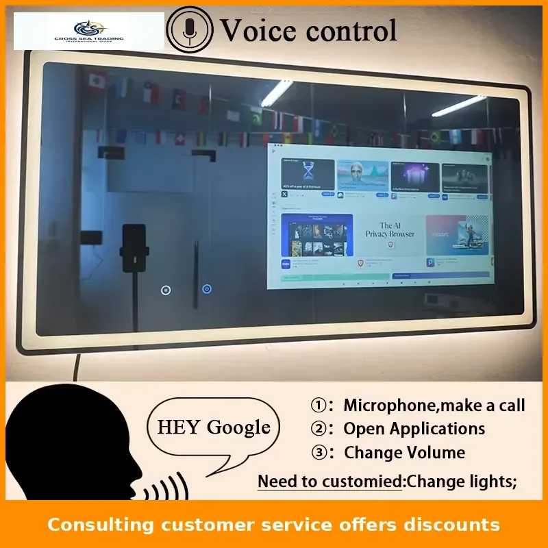 Popular Android System Rectangle Bathroom LED Full Functions Smart Mirror TV With LED Lighting WIFI Bluetooth-compatibile
