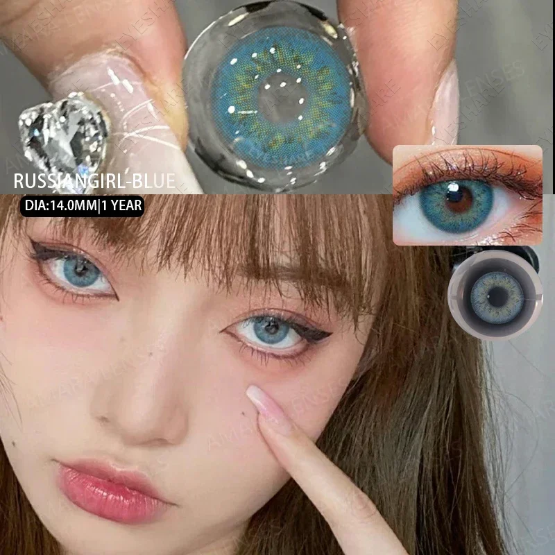 AMARA 1pair Blue Colored Lenses for Fashionable Eyes Green Color Contact Lenses for Eyes Lenses Annual Lens Brown Eyes