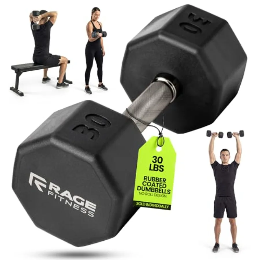 

Rubber Coated Dumbbells - No Roll Design Easy-Grip Steel Knurled Handle Weights Set for Strength Training at Home Gym - 10-60 L