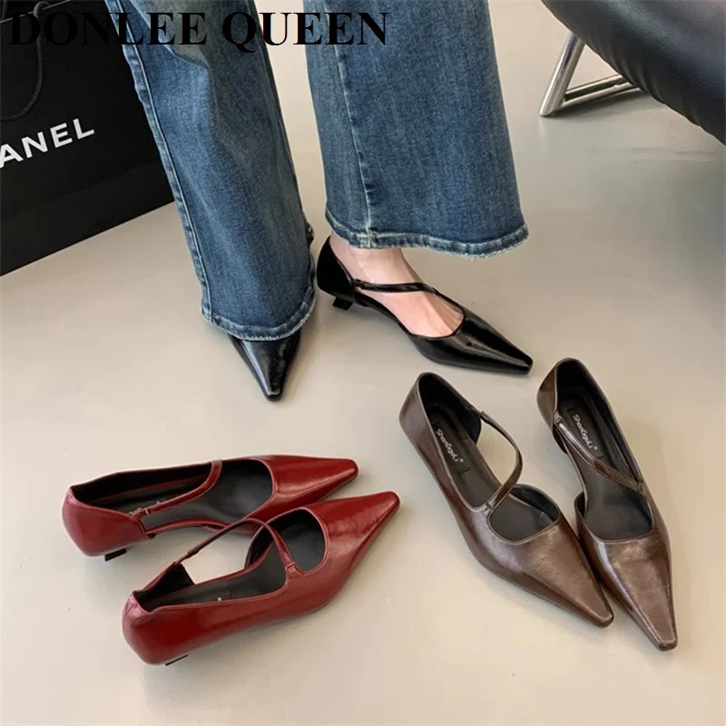 Elegant Women Pumps Pointed Toe Shallow Slip On Thin Low Heel Office Dress Pumps Sexy Party Dress Shoe Fashion Narrow Band Mujer