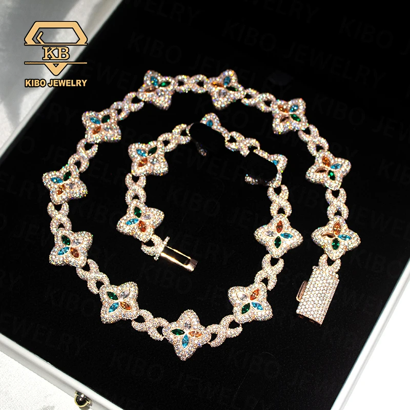 

New Arrival 925 Sterling Silver Cuban Link Necklace 22MM Hip Hop Jewelry Silver Marquise Moissanite Cuban Necklace