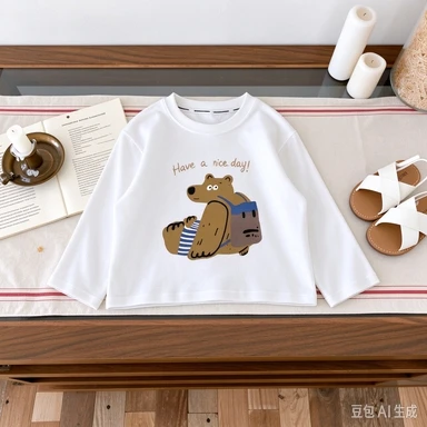 Printed T-shirt Children's Casual Loose T-shirt New Clothes Children's Teddy Bear Printed Top Children's Long Sleeved Pullover