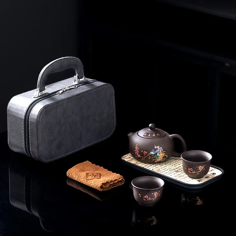 Purple Sand Tea Set Phoenix Design Travel Portable Gift Box