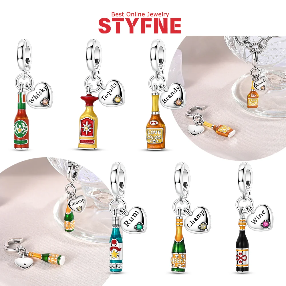 

Original Charms 925 Silver Wine Series Beaded Whisky Champagne Beads Fit Diy Bracelet Fashion Jewelry Accessories Party Gifts