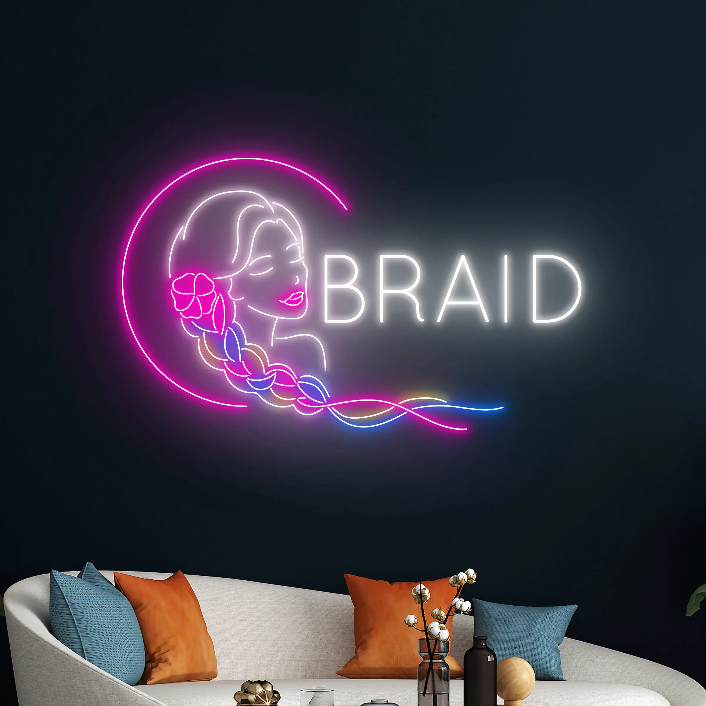 

Big Size Braided Hair Girl Neon Sign Custom Girl Beautiful Sign Wall Art Decor Lady Makeup Studio Salon Room Aesthetics Neon