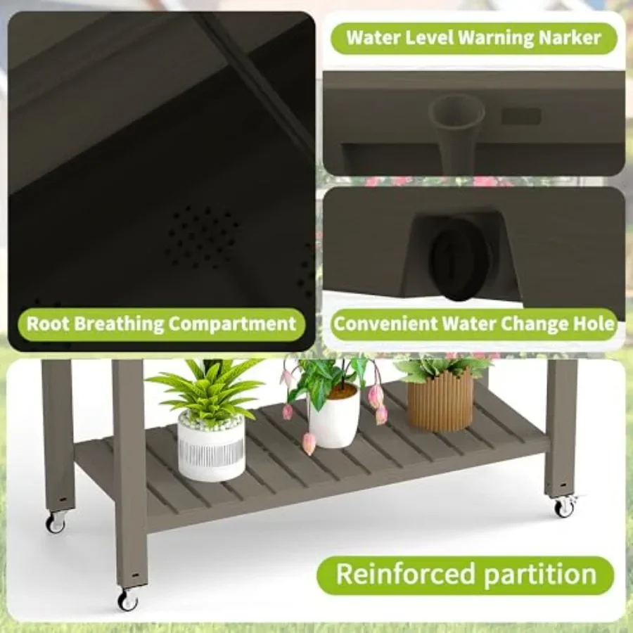 Raised Garden Bed with Legs, 33.66" Tall Self-Watering Resin Planter Box with Lockable Wheels Drainage Plug and Gauge for Veget view 5