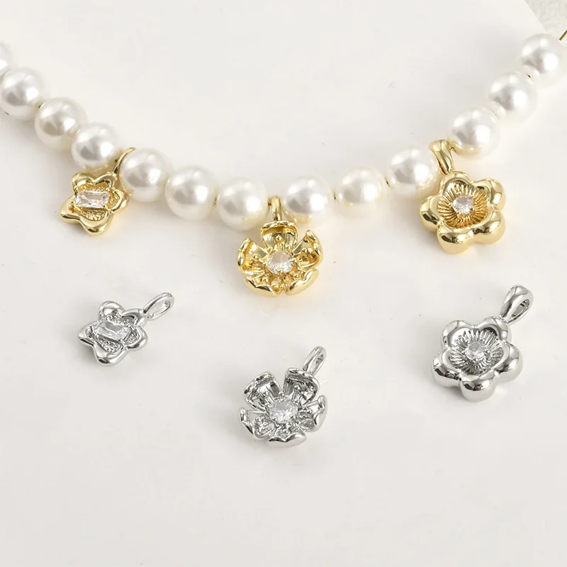 14k Real Gold Color Zircon Five-petal Flower Plum Blossom Pendant DIY Handmade Bracelet Necklace Earrings Accessories