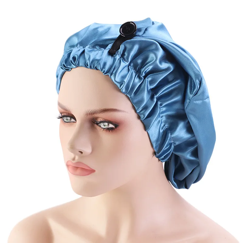 Long Satin Bonnet Sleep Cap Extra Large Silk Sleeping Hijab with Wide Elastic Band Loose Night Hat for Women Braids Curly Hair