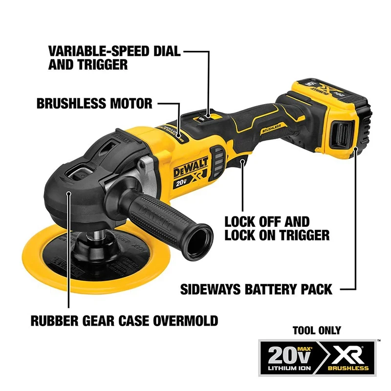 DEWALT DCM849 Variable Speed Cordless Polisher 7-Inch 180mm Rechargeable Car Beauty Waxing 20V Lithium Rotary Polishers