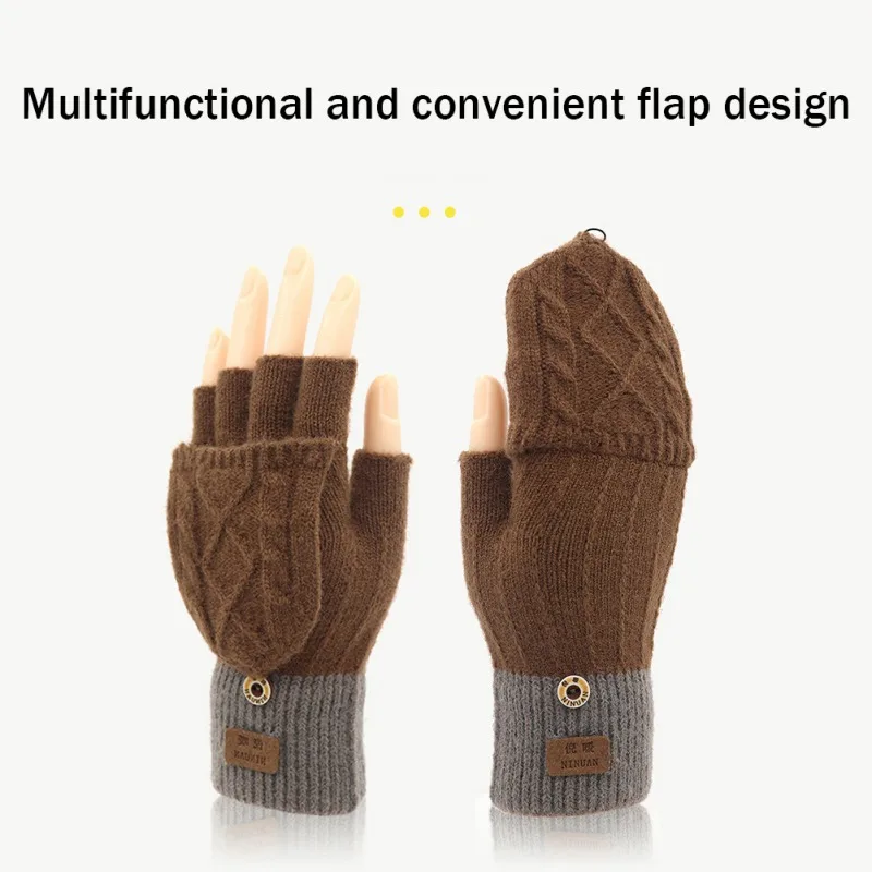 Knitted Fingerless Flip Gloves Winter Warm Flexible Touchscreen Gloves For Men Women Unisex Exposed Finger Mittens Gloves