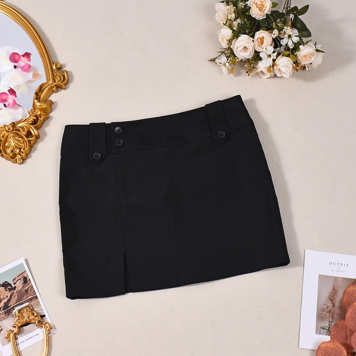 

2026 весенняя новая эластичная тканая сексуальная женская юбка с разрезом на пуговицах